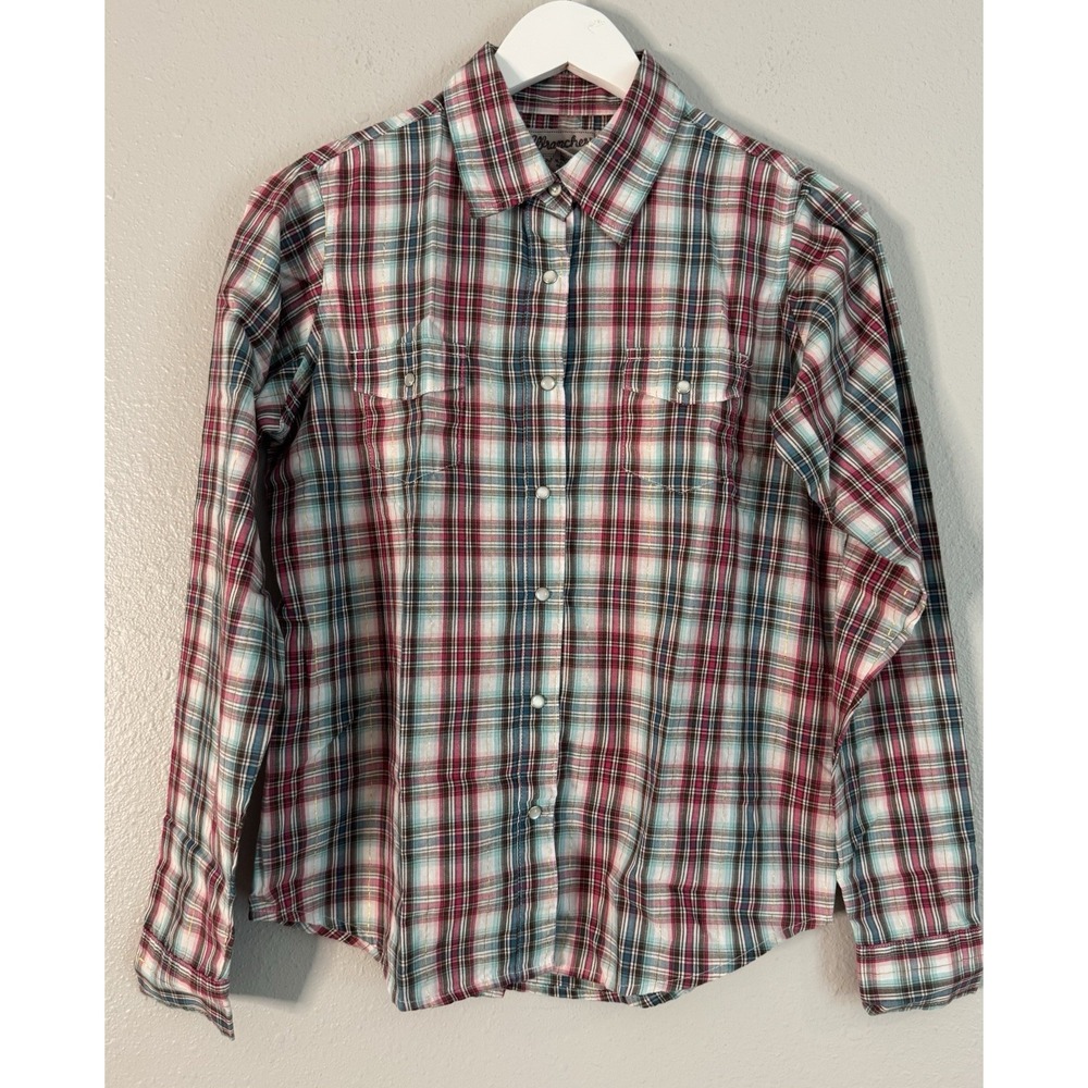 Wrancher Wrangler Western Metallic Plaid Pearl Snap Cowgirl Shirt M